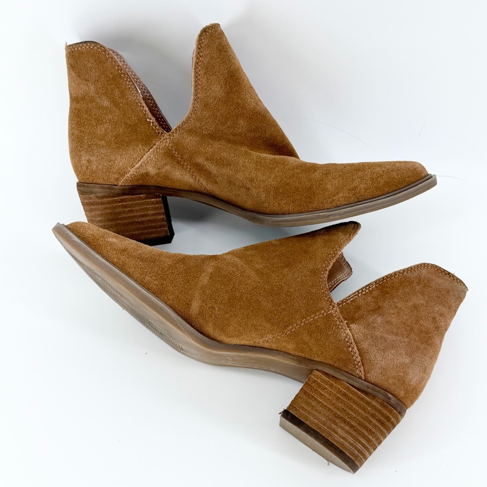 Steve Madden Size 8 Dextir Suede Ankle Booties Cognac Brown Western Boho V Cut